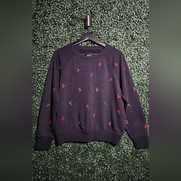 Lou & Grey Sweaters - Women's Black Sweater with Red Cherry  Embroidery (Matching Pants Sold Seperate)